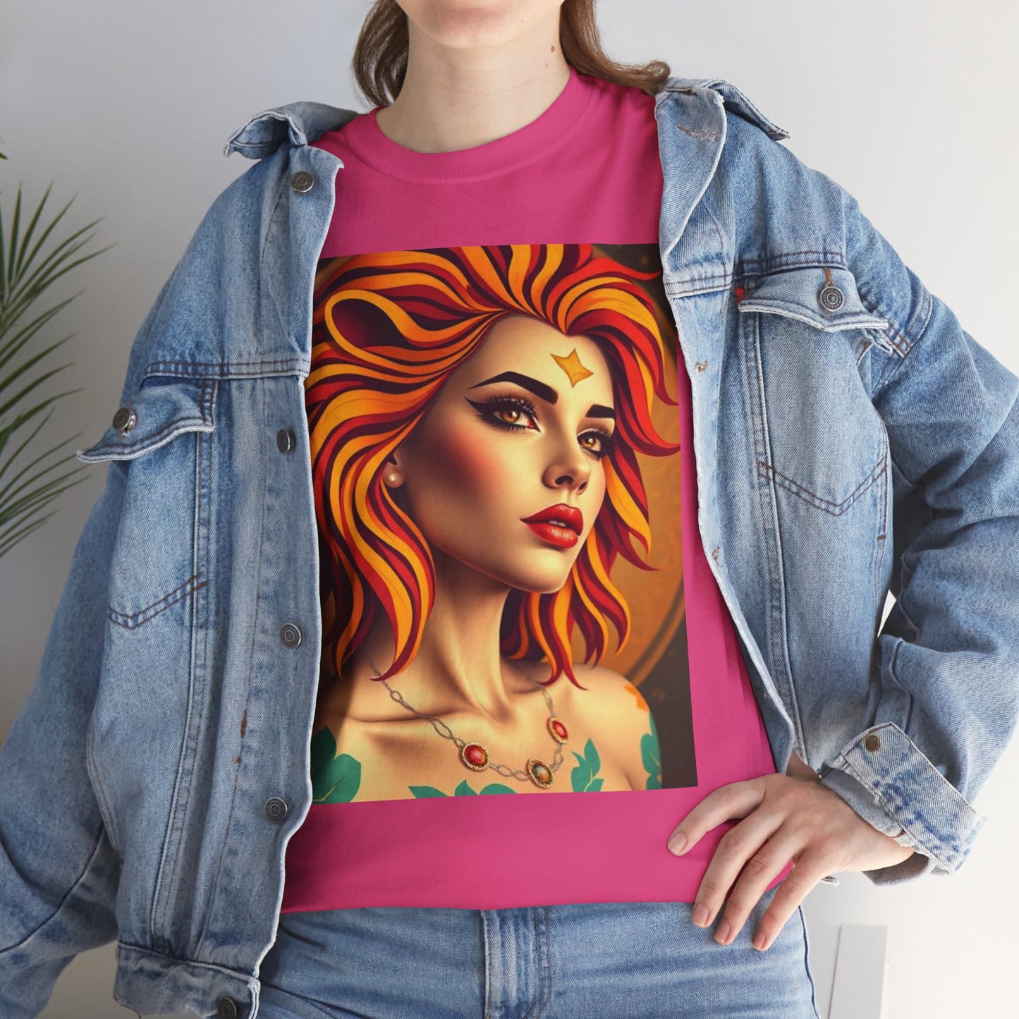 Unisex Heavy Cotton T-Shirt, Leo, Zodiac v3, Sexy Art