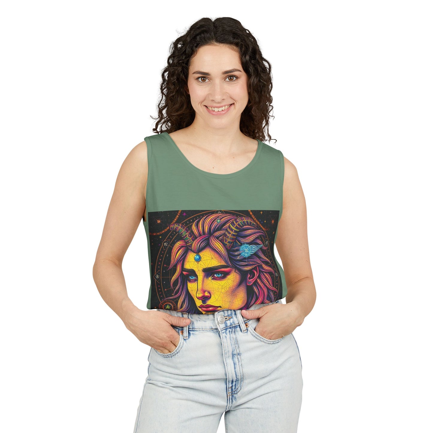 Unisex Garment-Dyed, Tank Top, Aquarius Design, Pop Art v1, 100% Ringspun US cotton