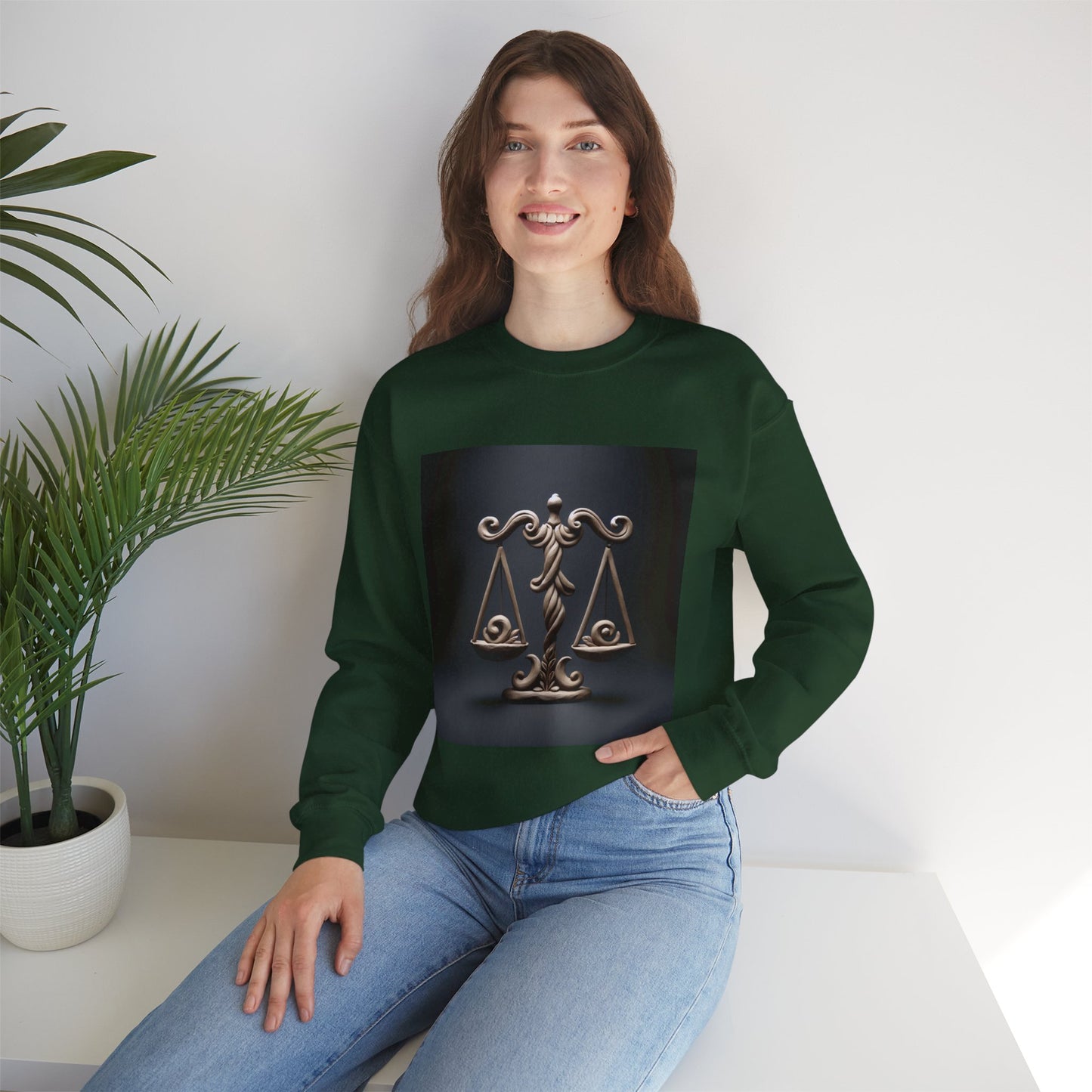 Unisex Heavy Blend™ Crewneck Sweatshirt, Brown Scale, Libra Zodiac Design