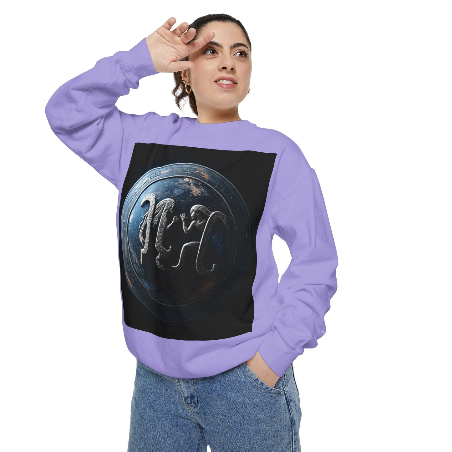 Garment-Dyed Sweatshirt, Unisex, Space Symbol Design, Gemini