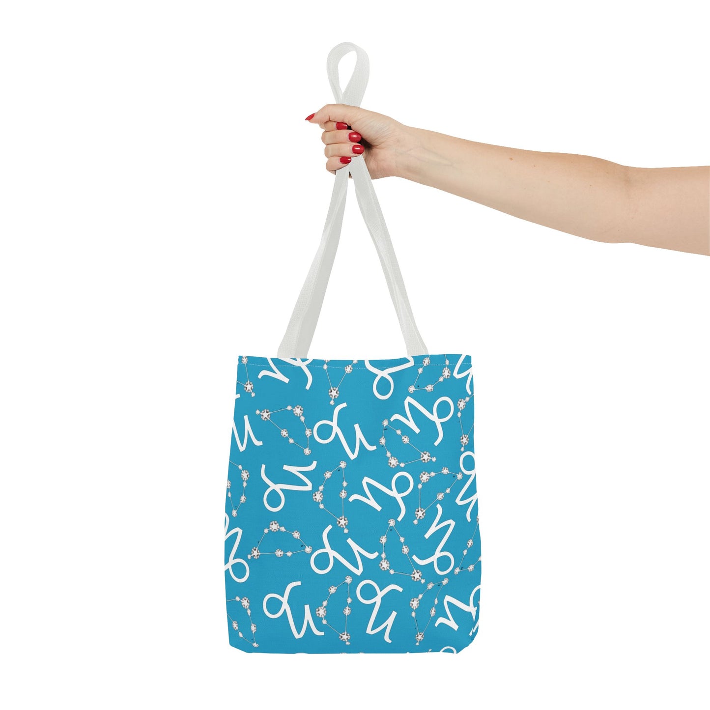 Tote Bag, Capricorn Zodiac Sign, AOP, (Turquoise, White)