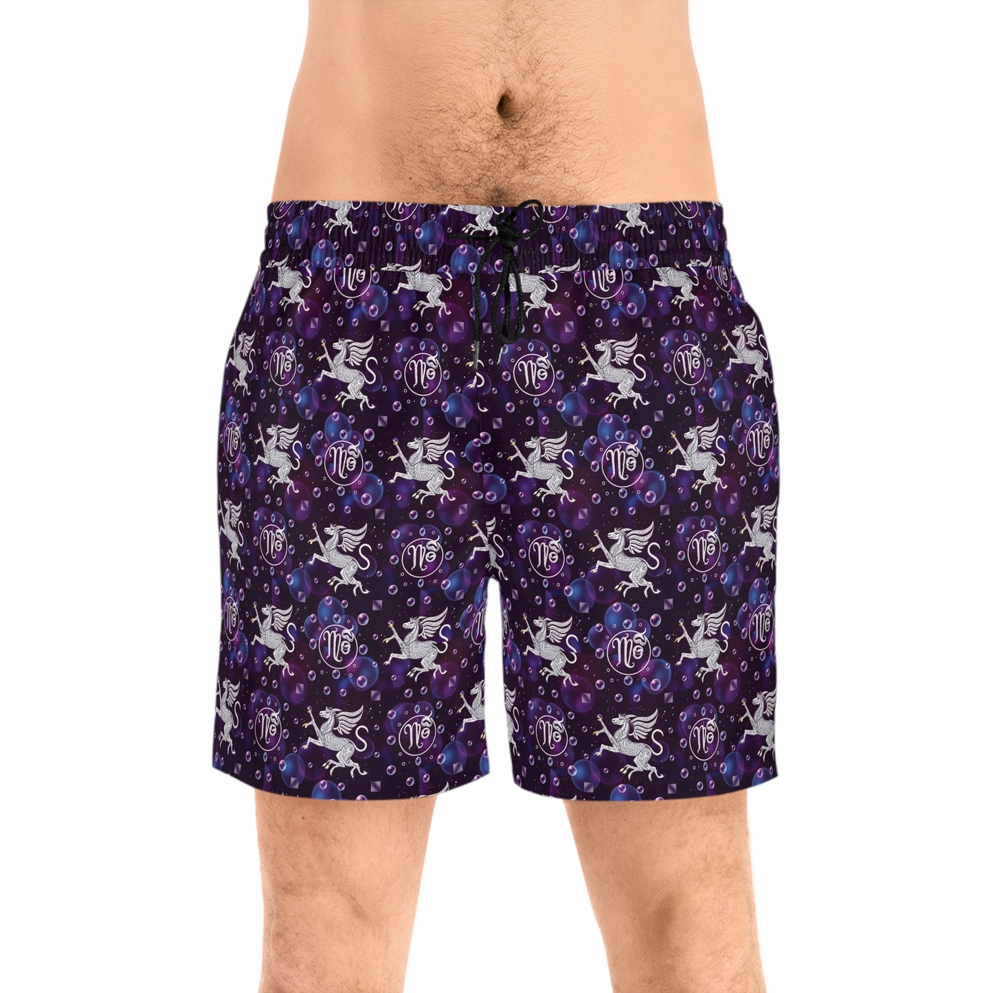 Men's Mid-Length Swim Shorts, (AOP), Virgo, Zodiac, Bubble Pattern