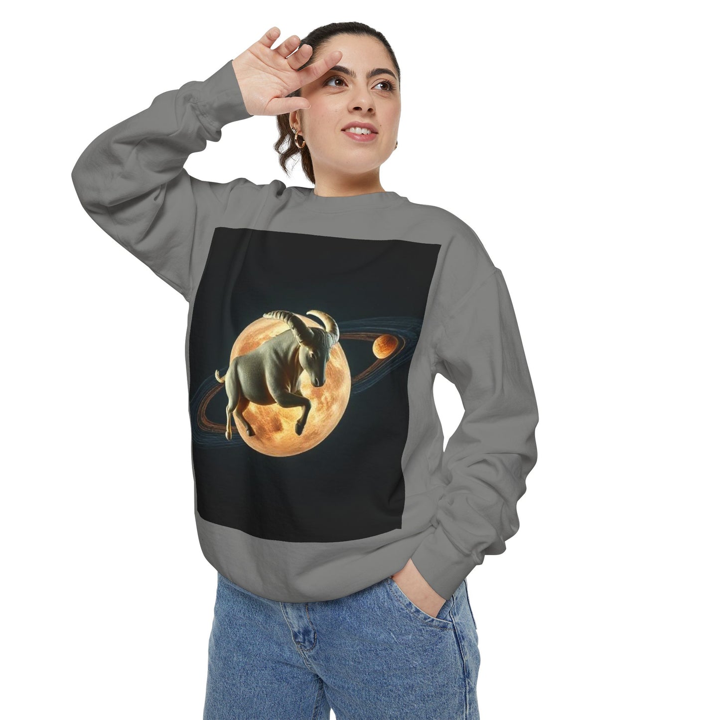 Garment-Dyed Sweatshirt, Unisex, Space Animal Design v1, Taurus