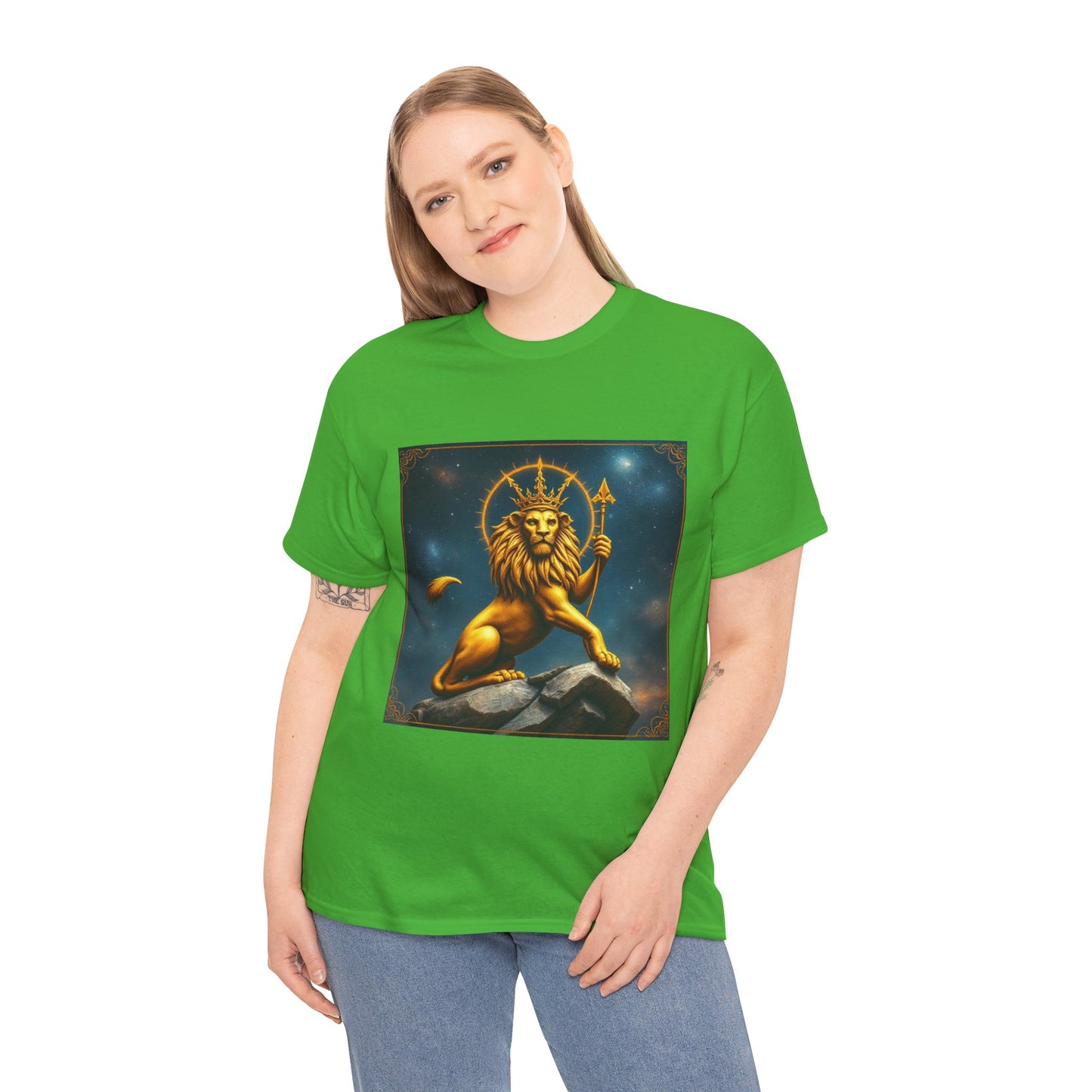 Unisex Heavy Cotton T-Shirt, King of Lions, Leo Zodiac Design