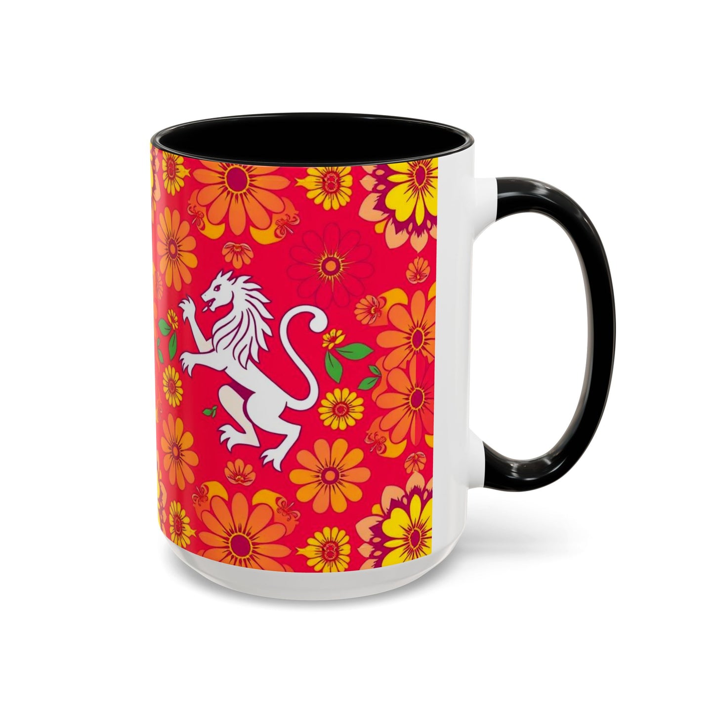 Accent Coffee Mug, Leo, Zodiac v4, Flower Pattern, (11, 15oz)