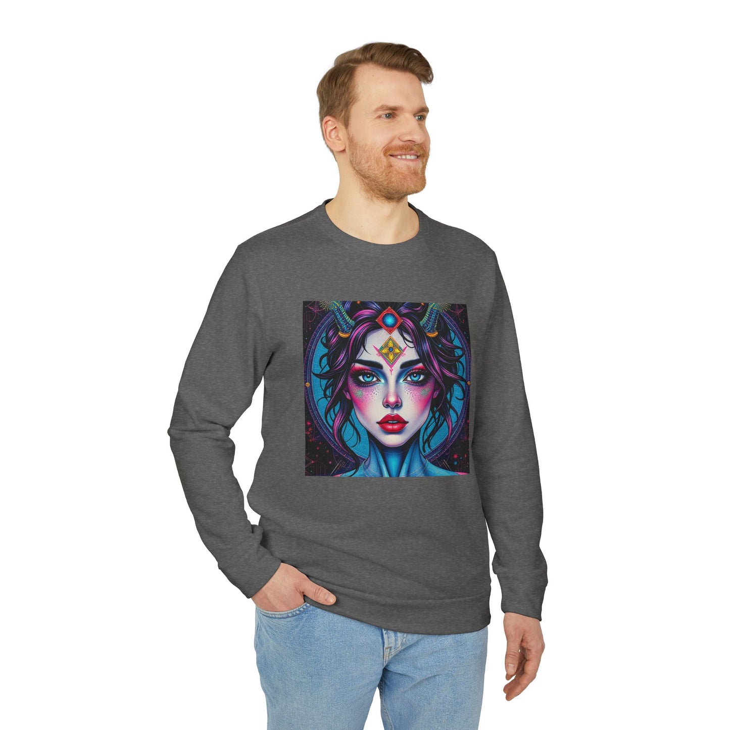 Adidas, Unisex Fleece Crewneck Sweatshirt, Aquarius, Pop Art, Zodiac