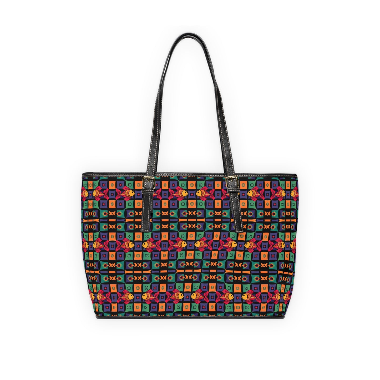 Leather Shoulder Bag, Pisces, Zodiac v2, Shapes Pattern