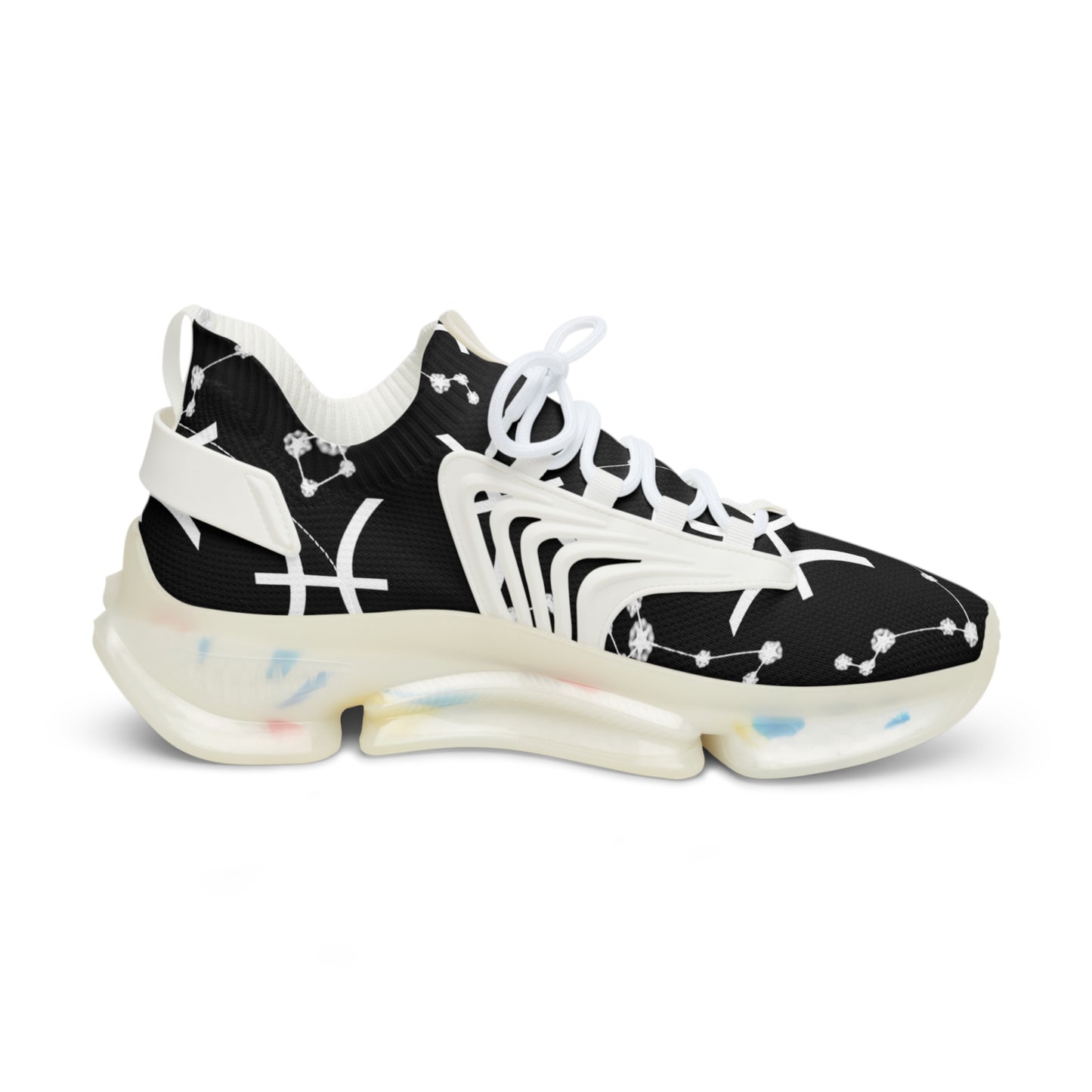 Men's Mesh Sneakers, Pisces Zodiac Sign, AOP, Black