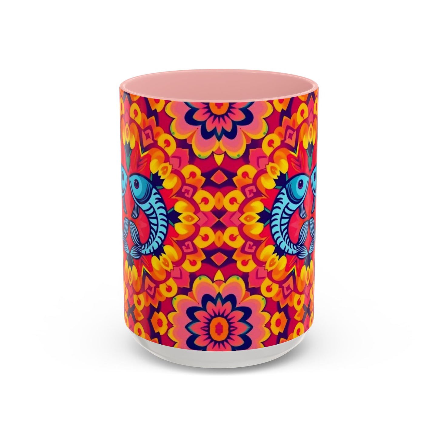Accent Coffee Mug, Pisces, Zodiac v1, Flower Pattern, (11, 15oz)