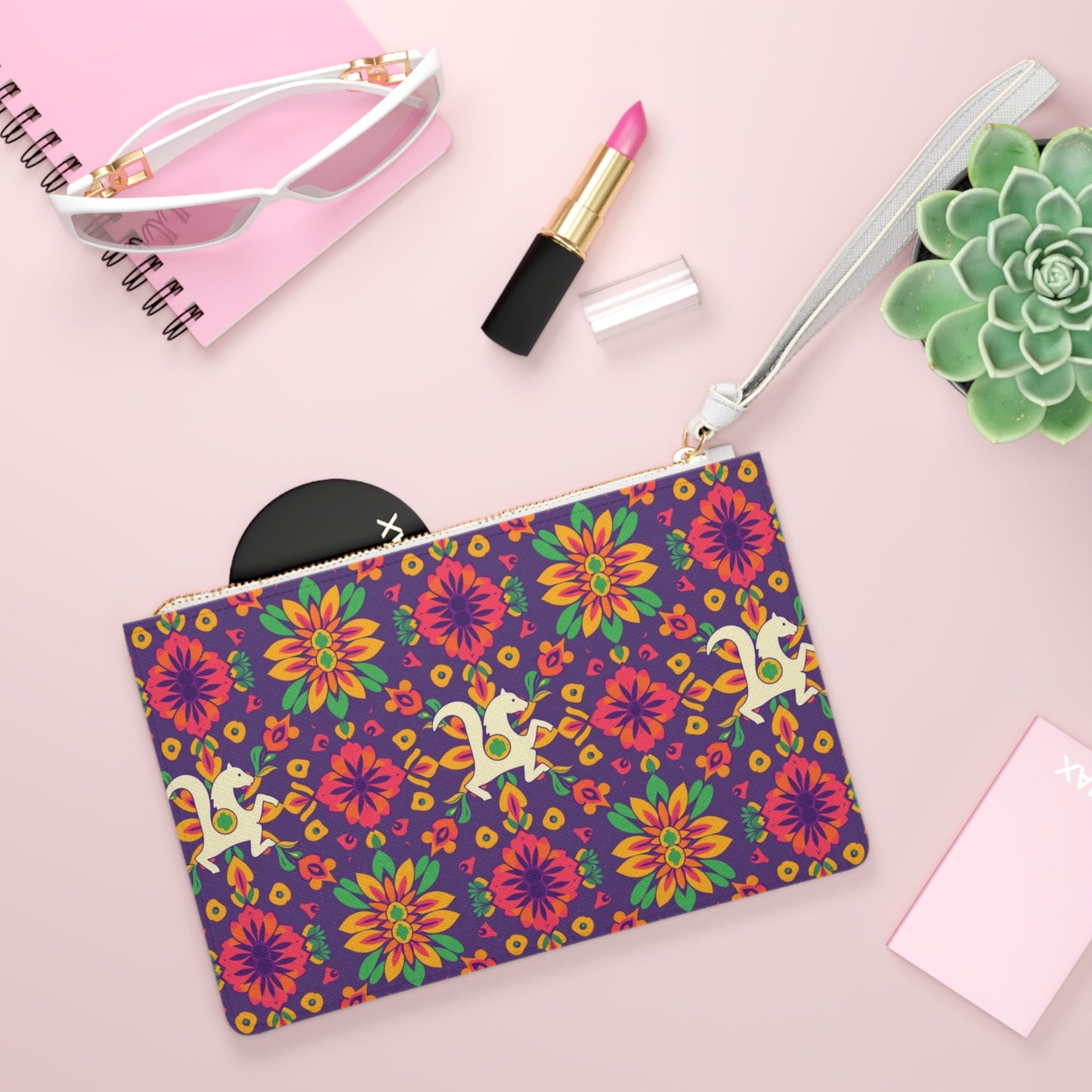 Clutch Bag, Aquarius, Zodiac v2, Flower Pattern