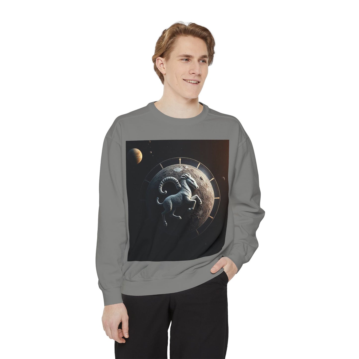 Garment-Dyed Sweatshirt, Unisex, Space Animal Design, Aries