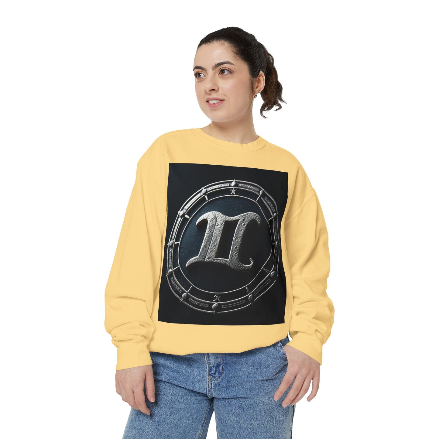 Garment-Dyed Sweatshirt, Unisex, Space Symbol Design v1, Gemini