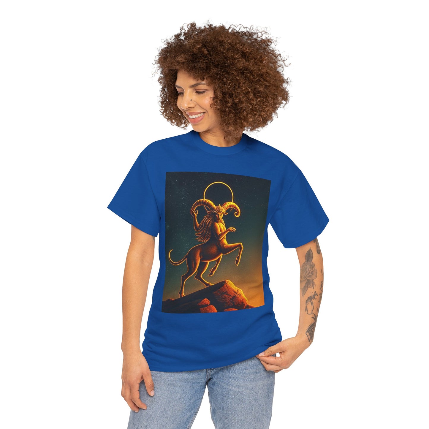 Unisex Heavy Cotton T-Shirt, Mountain Top, Aries Zodiac Design