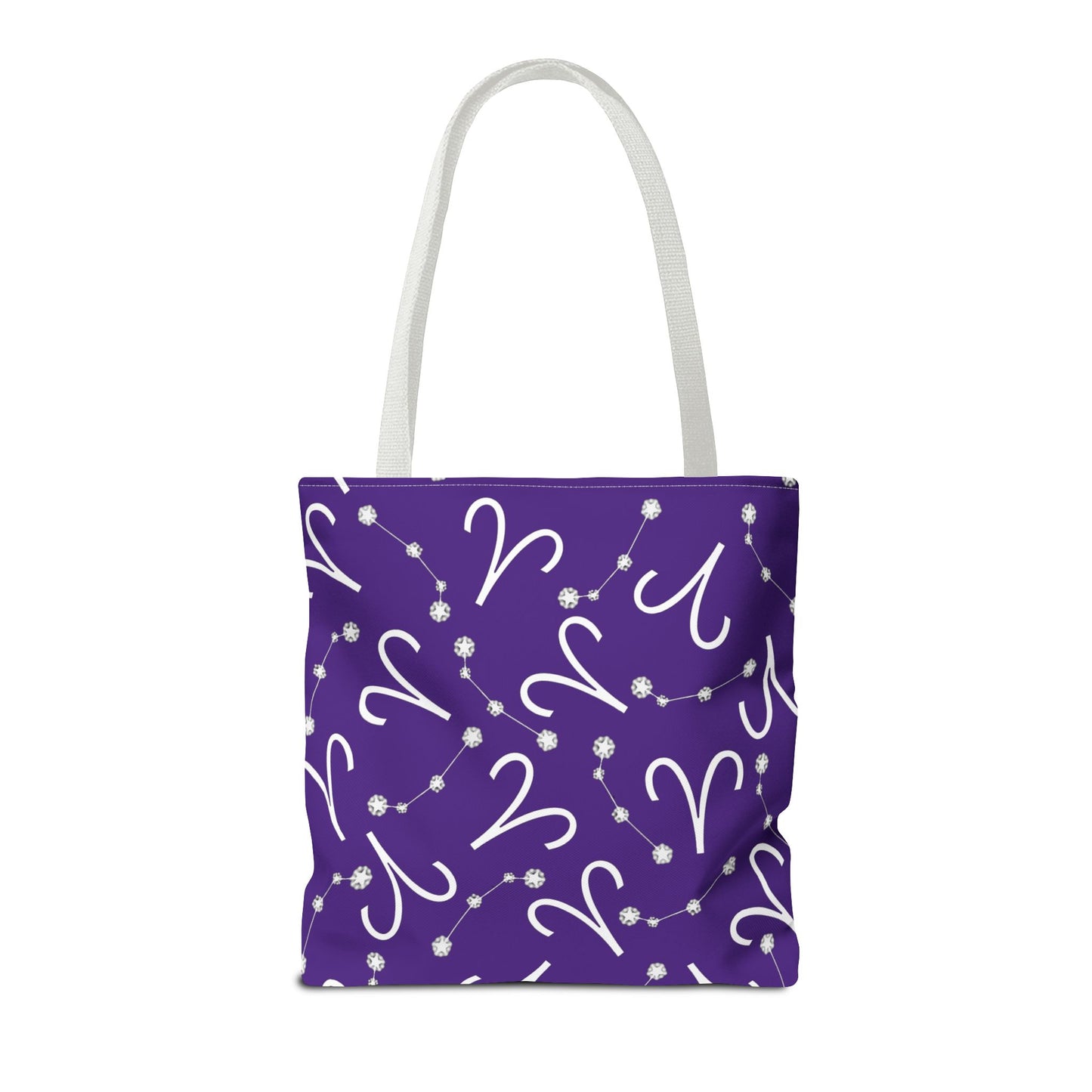 Tote Bag, Aries Zodiac Sign, AOP, (Purple, White)