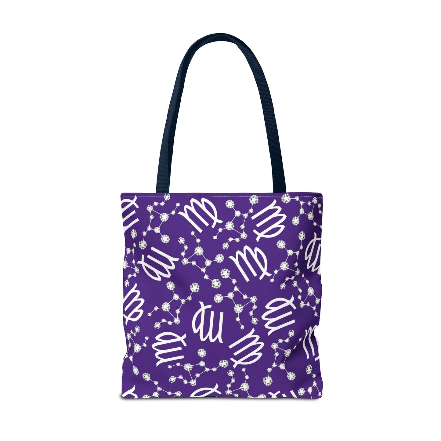 Tote Bag, Virgo Zodiac Sign, AOP, (Purple, White)
