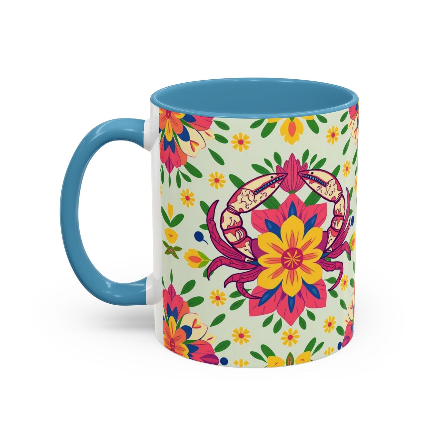 Accent Coffee Mug, Cancer, Zodiac v3, Flower Pattern, (11, 15oz)