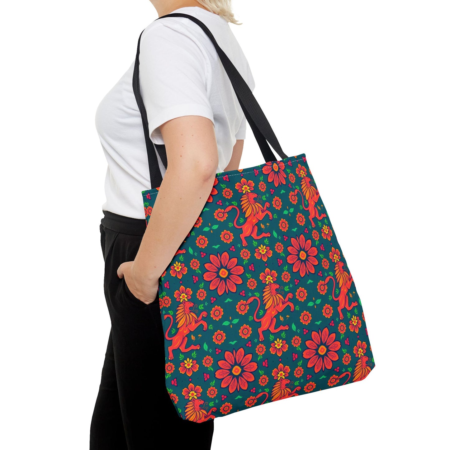 Tote Bag, (AOP), Leo, Zodiac v4, Flower Pattern