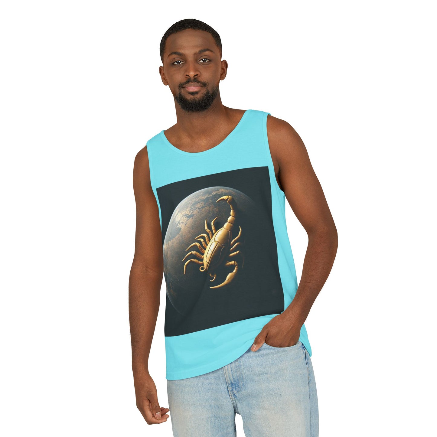 Unisex Garment-Dyed, Tank Top, Scorpio Design, Planet Symbol v1, 100% US cotton