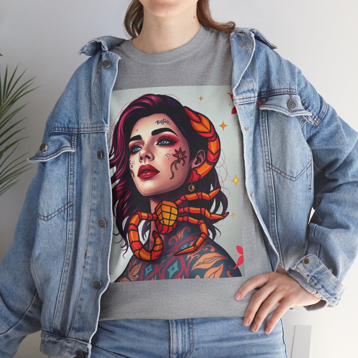 Unisex Heavy Cotton T-Shirt, Scorpio, Zodiac v3, Sexy Art