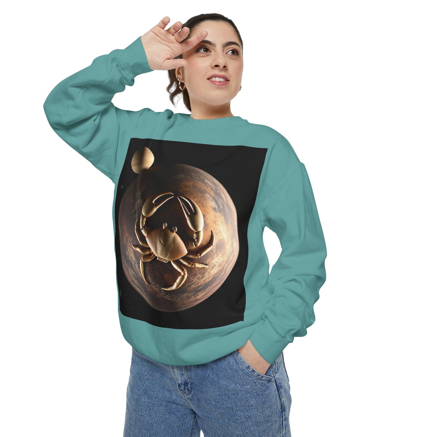 Garment-Dyed Sweatshirt, Unisex, Space Animal Design v1, Cancer