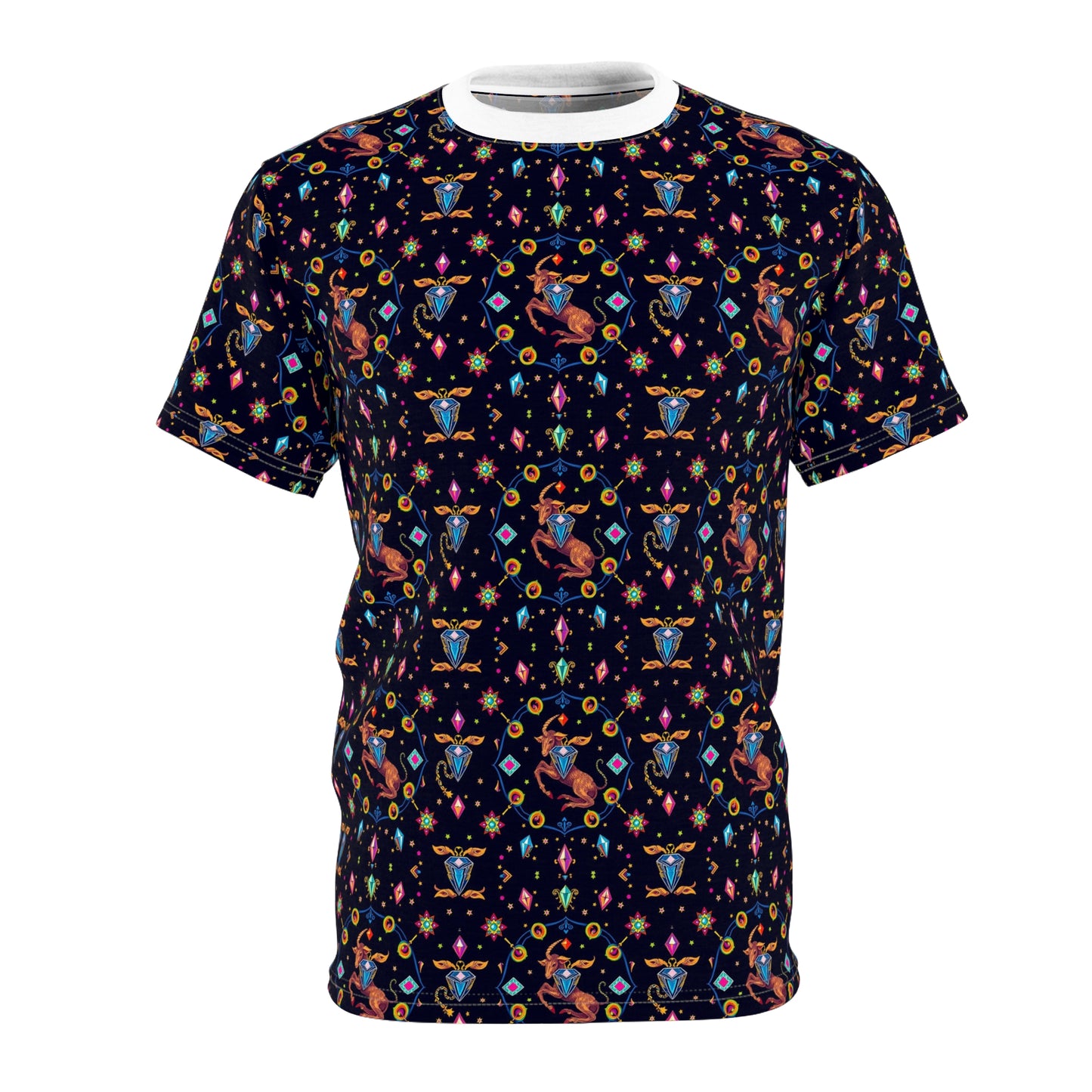 Unisex Cut & Sew T-Shirt, (AOP), Capricorn, Zodiac v2, Jewels Pattern