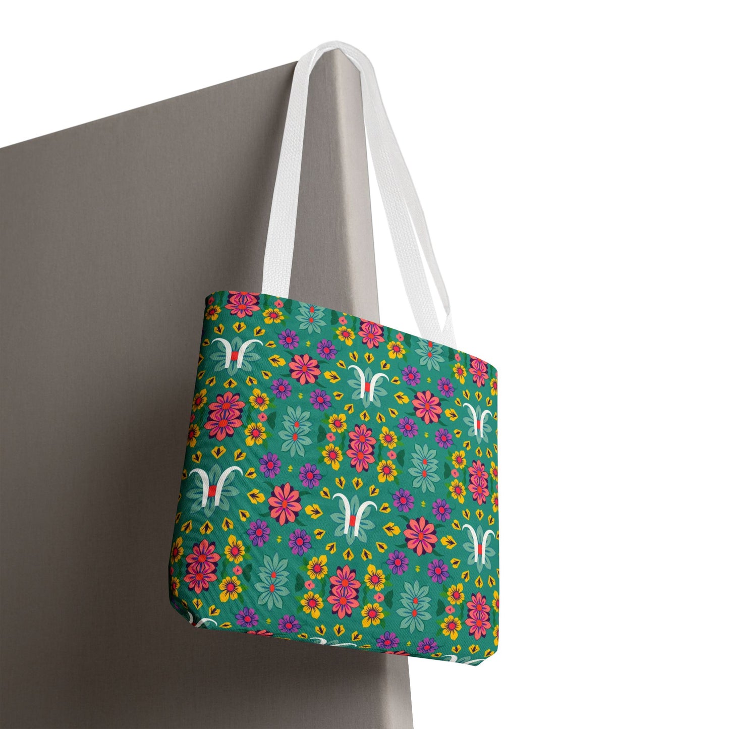 Tote Bag, (AOP), Aquarius, Zodiac v2, Flower Pattern