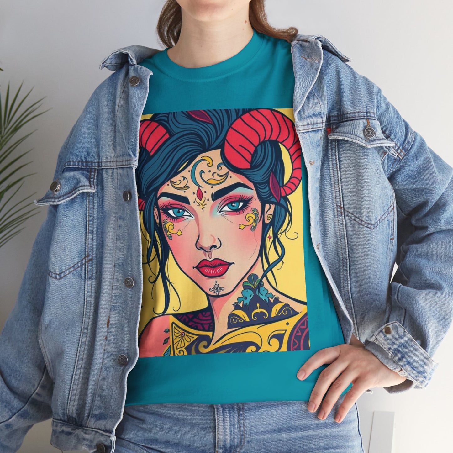 Unisex Heavy Cotton T-Shirt, Aries, Zodiac, Sexy Art