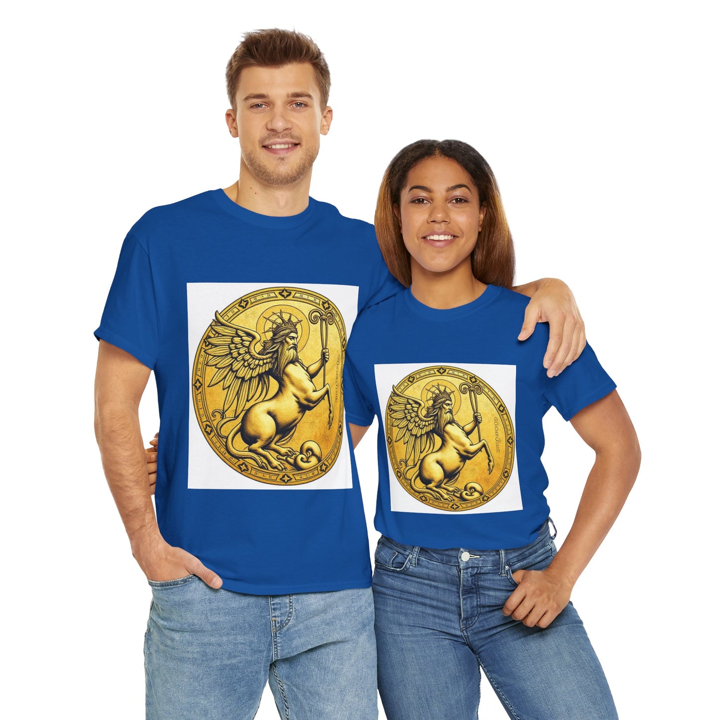 Unisex Heavy Cotton T-Shirt, Golden Angel Coin v1, Virgo Zodiac Design