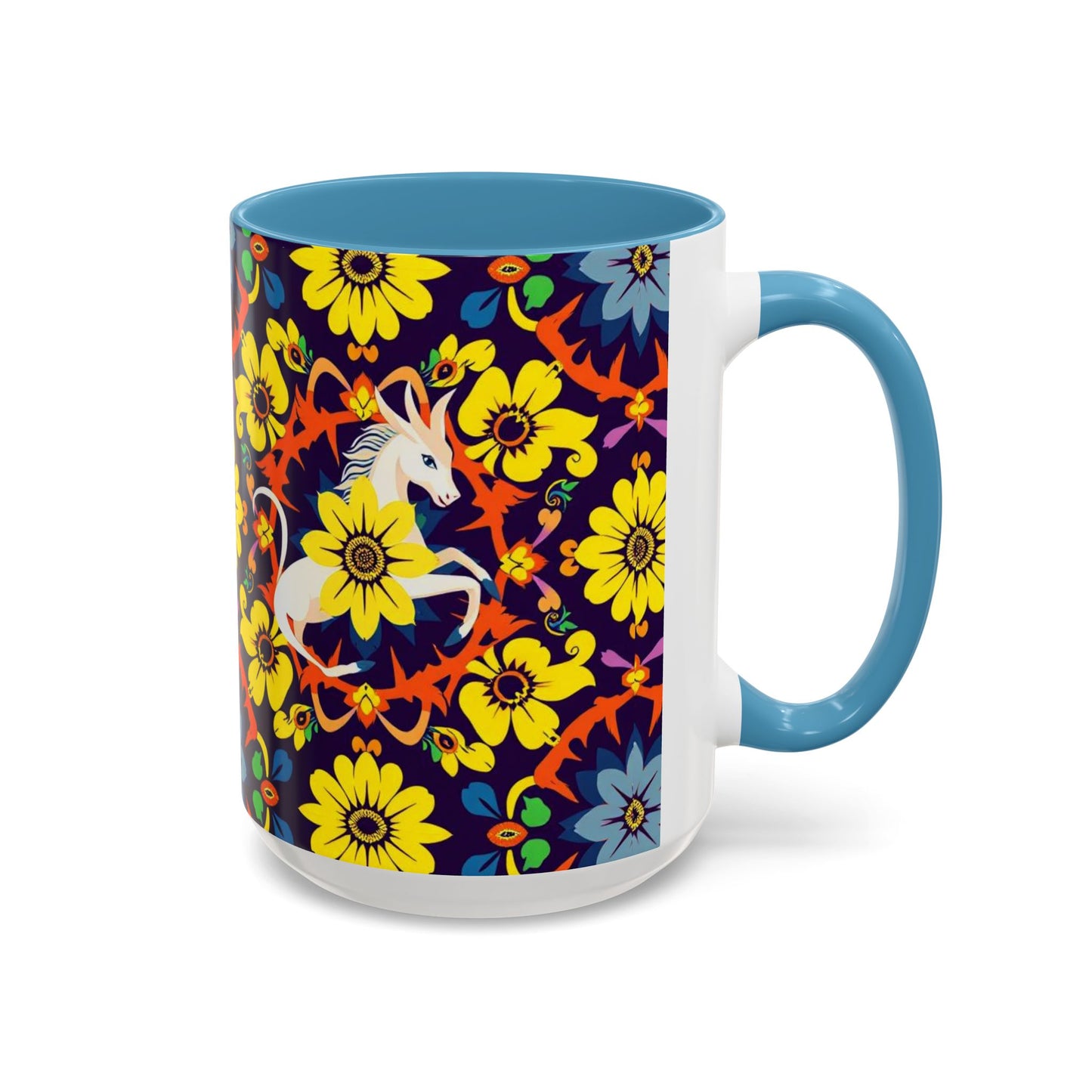 Accent Coffee Mug, Aquarius, Zodiac v1, Flower Pattern, (11, 15oz)