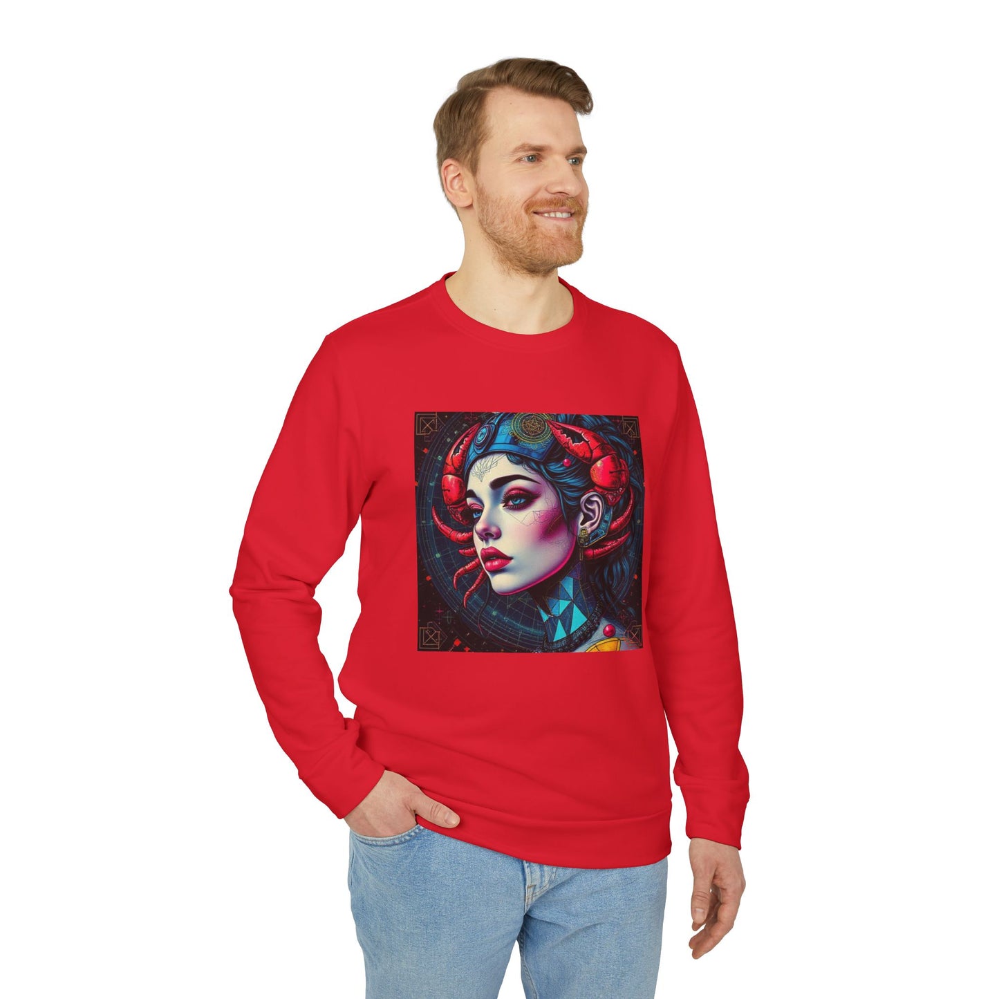 Adidas, Unisex Fleece Crewneck Sweatshirt, Cancer, Pop Art v1, Zodiac