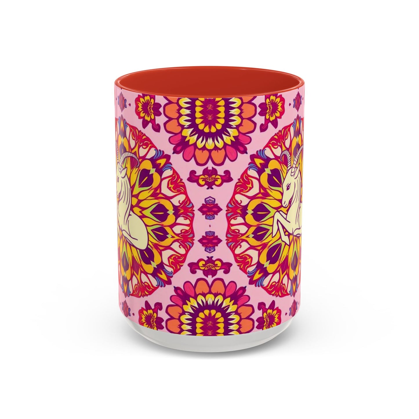 Accent Coffee Mug, Capricorn, Zodiac v3, Flower Pattern, (11, 15oz)