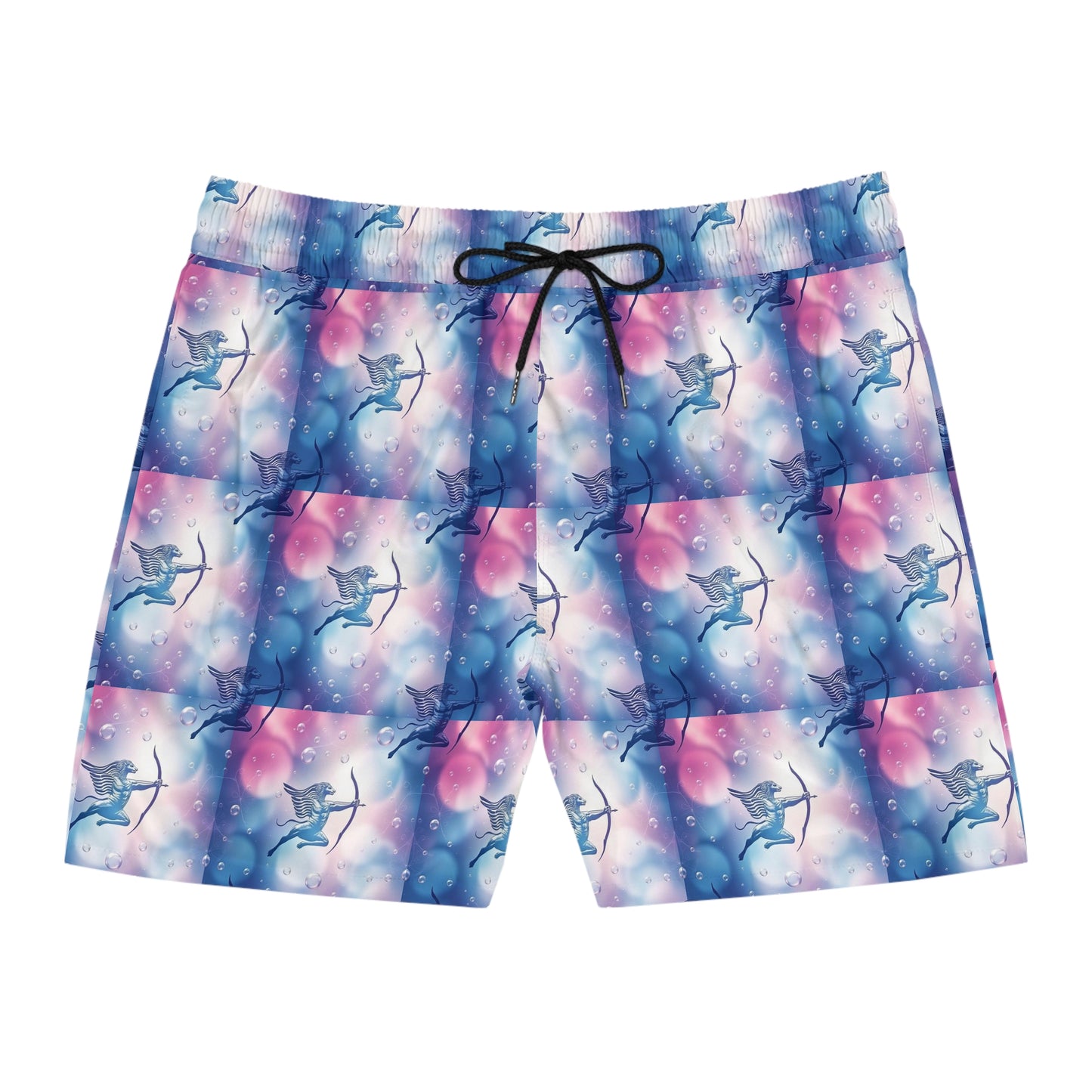 Men's Mid-Length Swim Shorts, (AOP), Sagittarius, Zodiac v4, Bubble Pattern