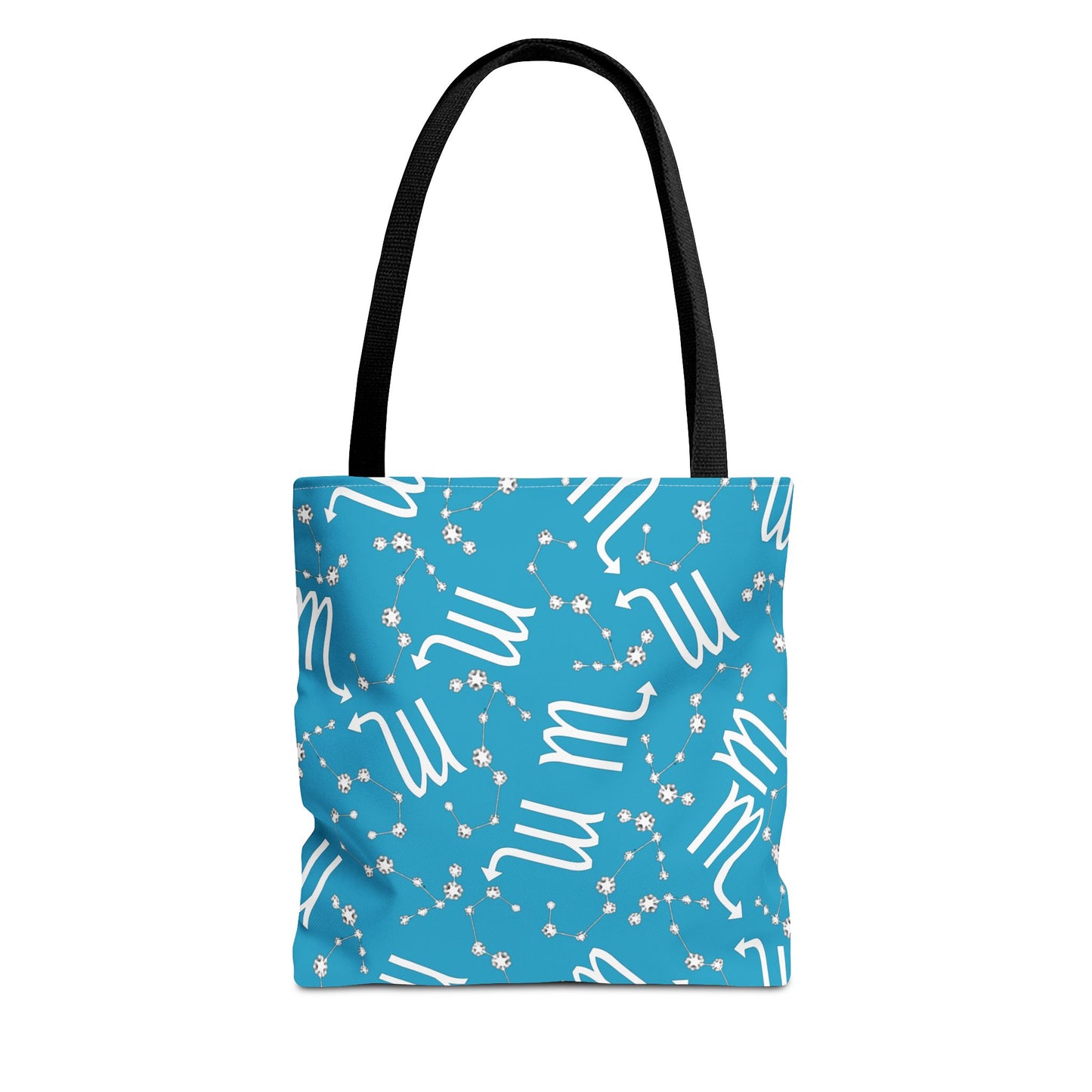Tote Bag, Scorpio Zodiac Sign, AOP, (Turquoise, White)