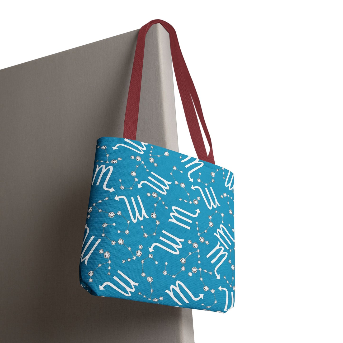 Tote Bag, Scorpio Zodiac Sign, AOP, (Turquoise, White)