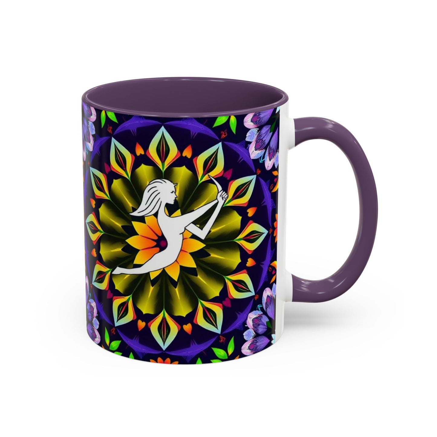 Accent Coffee Mug, Sagittarius, Zodiac v1. Flower Pattern, (11, 15oz)