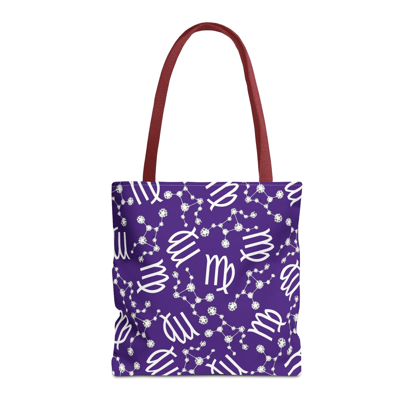 Tote Bag, Virgo Zodiac Sign, AOP, (Purple, White)