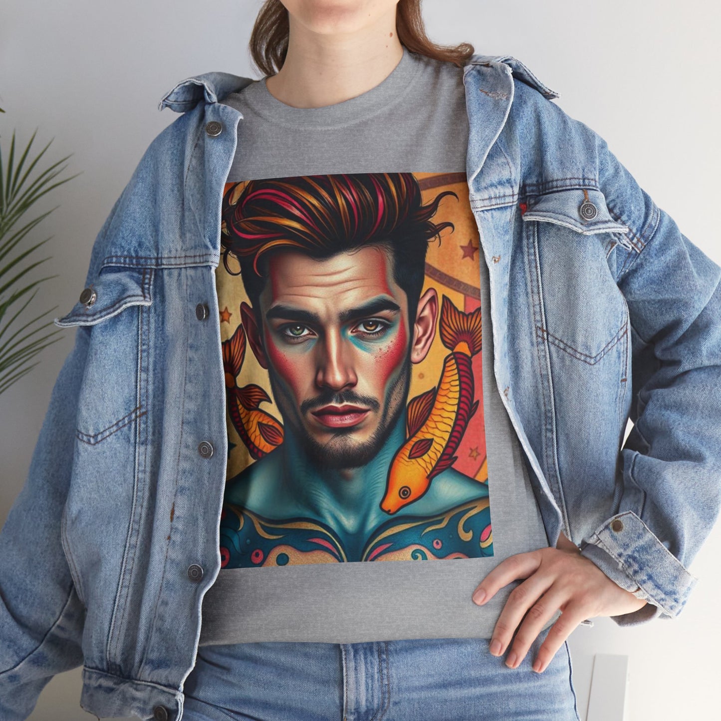 Unisex Heavy Cotton T-Shirt, Pisces, Zodiac v2, Sexy Art