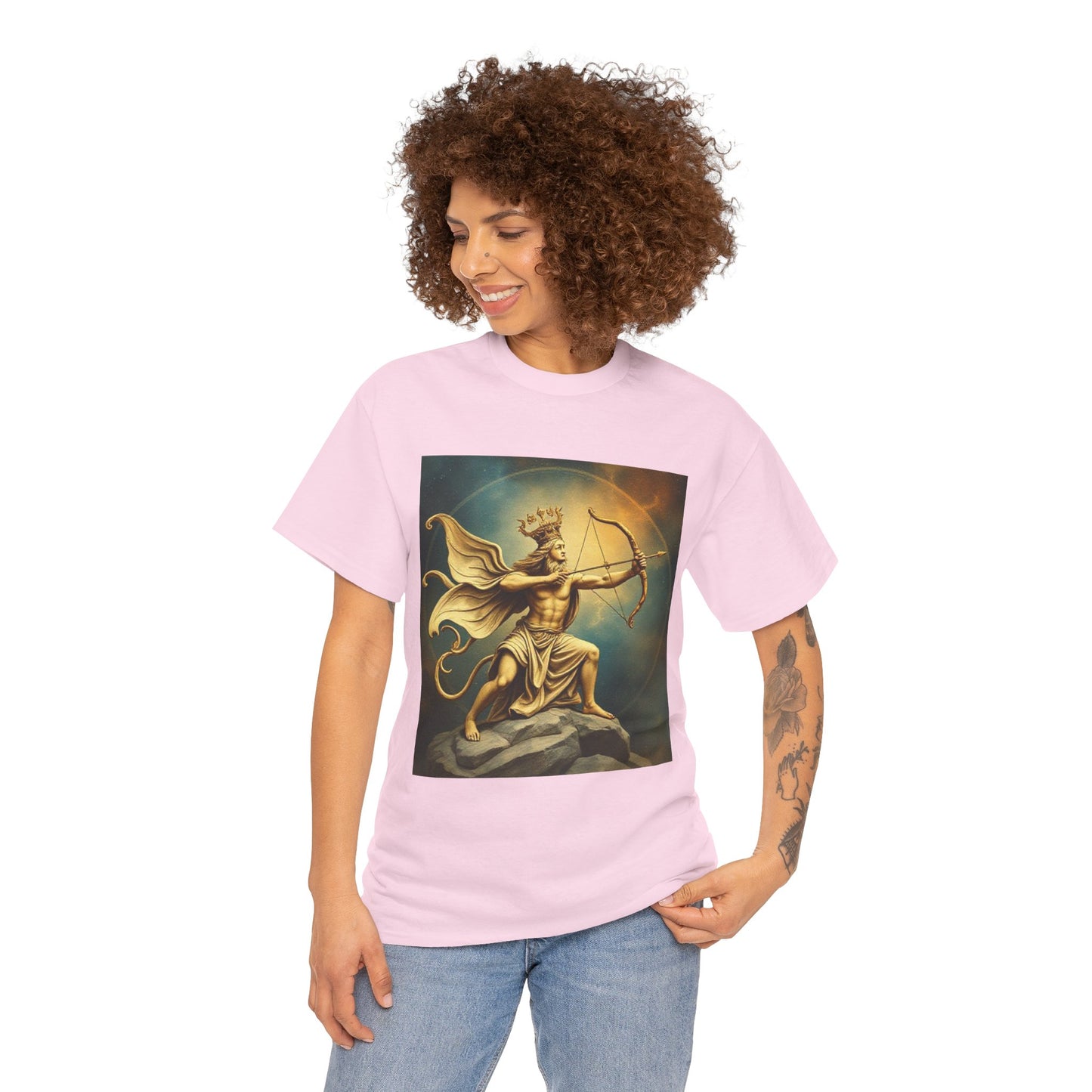 Unisex Heavy Cotton T-Shirt, Sagittarius King, Bow & Arrow, Zodiac Design