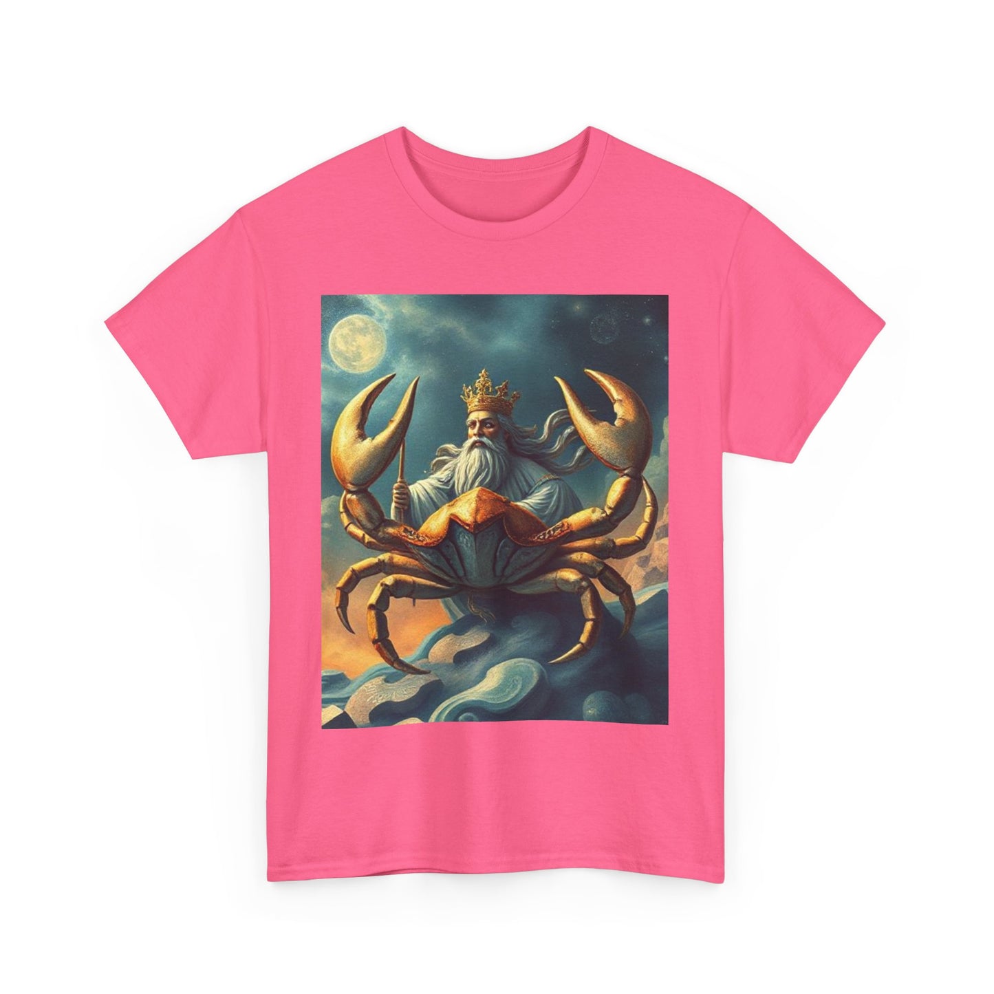 Unisex Heavy Cotton T-Shirt, Crustacean King, Cancer Zodiac Design