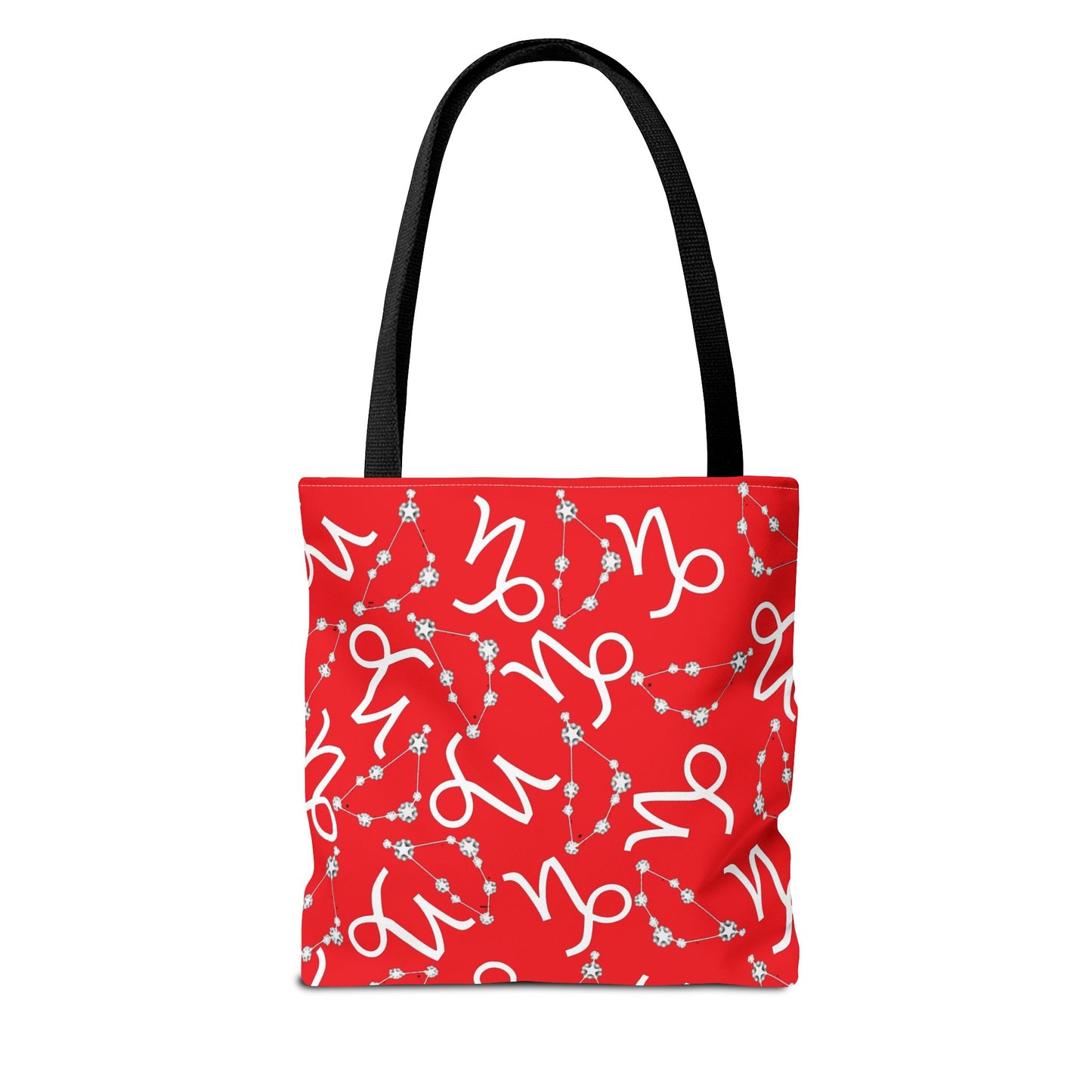 Tote Bag, Capricorn Zodiac Sign, AOP, (Red, White)