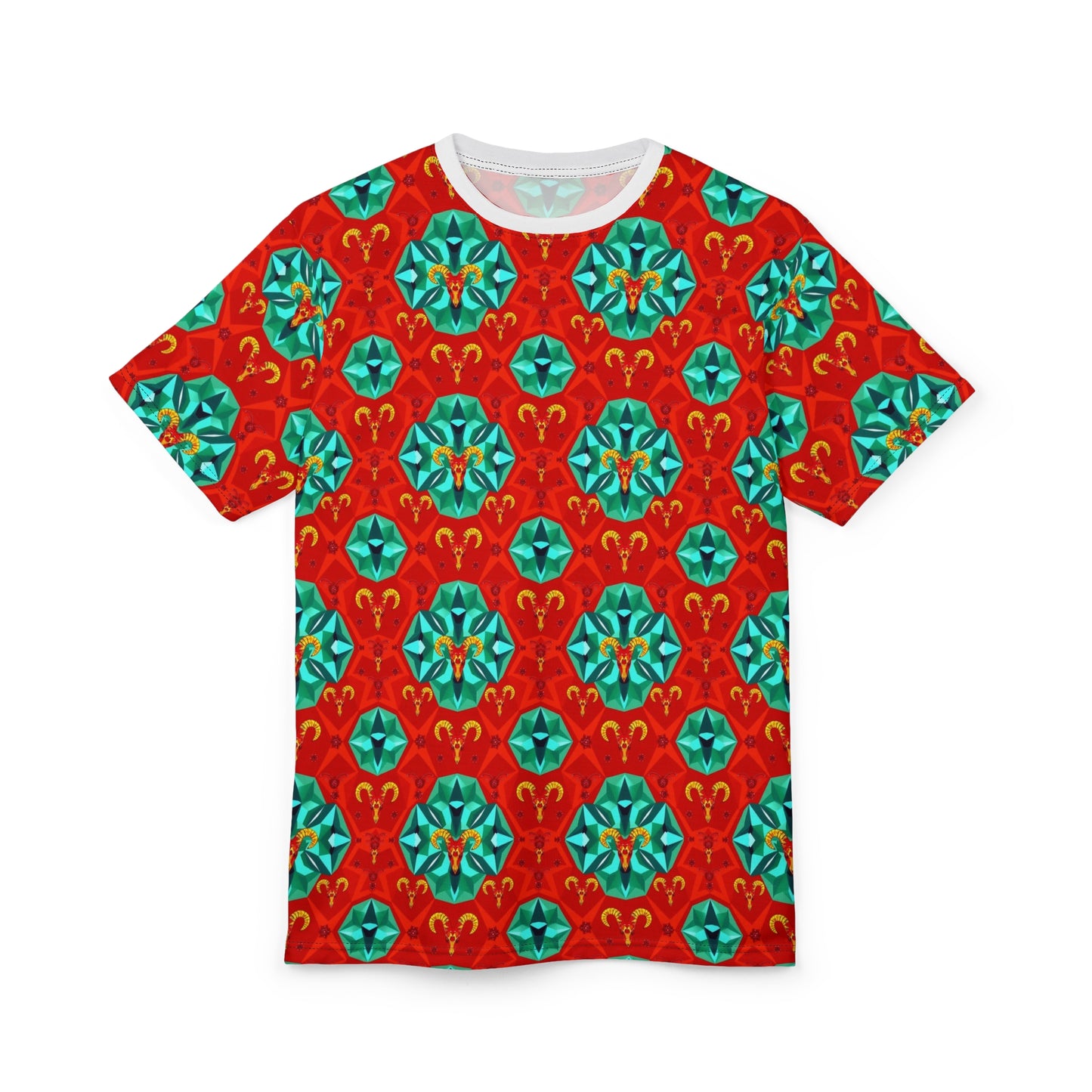 Unisex Cut & Sew T-Shirt, (AOP), Aries, Zodiac v2, Jewels Pattern
