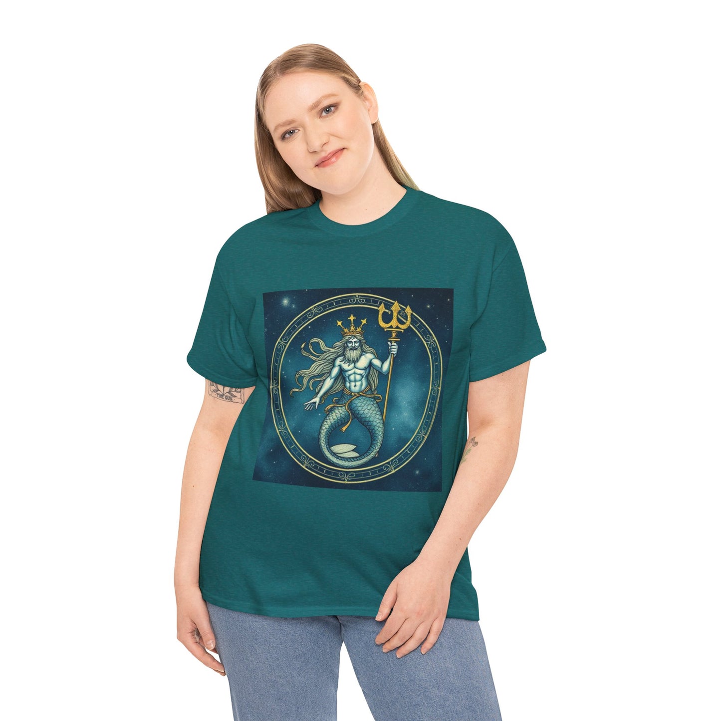 Unisex Heavy Cotton T-Shirt, Aquarius God 6v, Zodiac Design