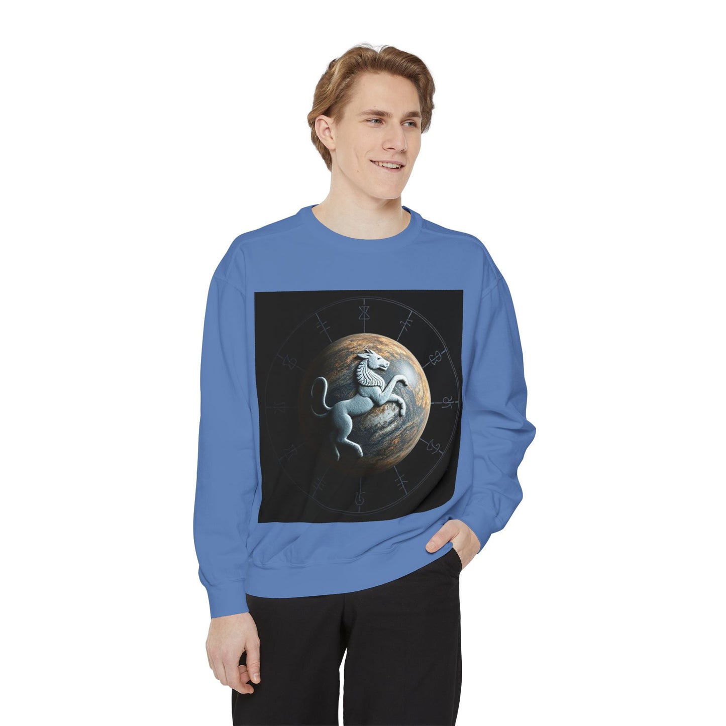Garment-Dyed Sweatshirt, Unisex, Space Animal Design, Aquarius