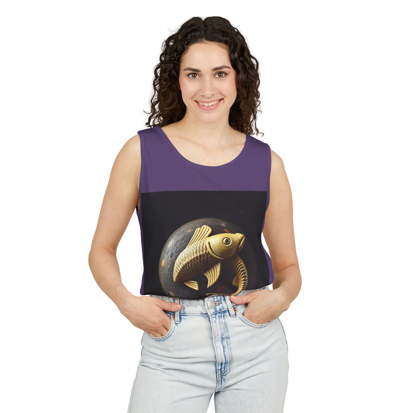 Unisex Garment-Dyed, Tank Top, Pisces Design, Space Animal v1, 100% US cotton