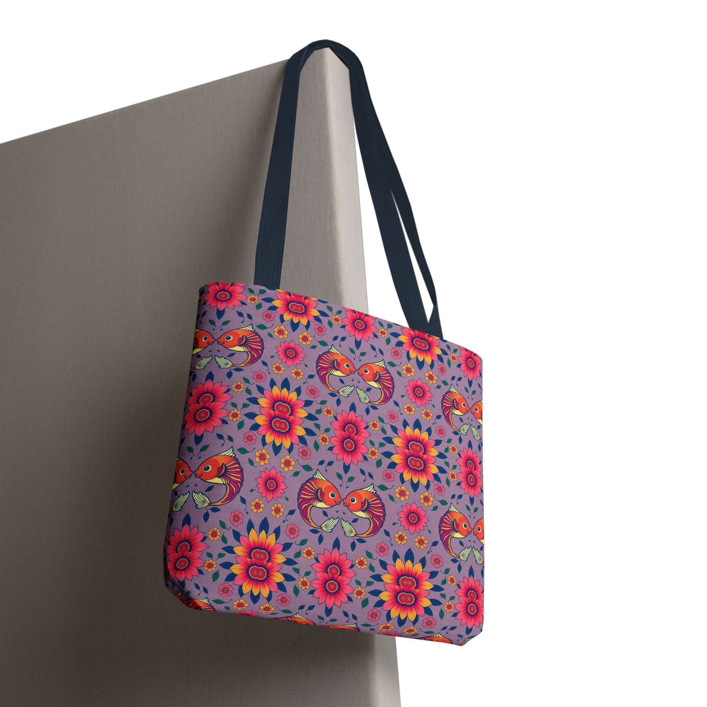 Tote Bag (AOP), Pisces, Zodiac v2, Flower Pattern