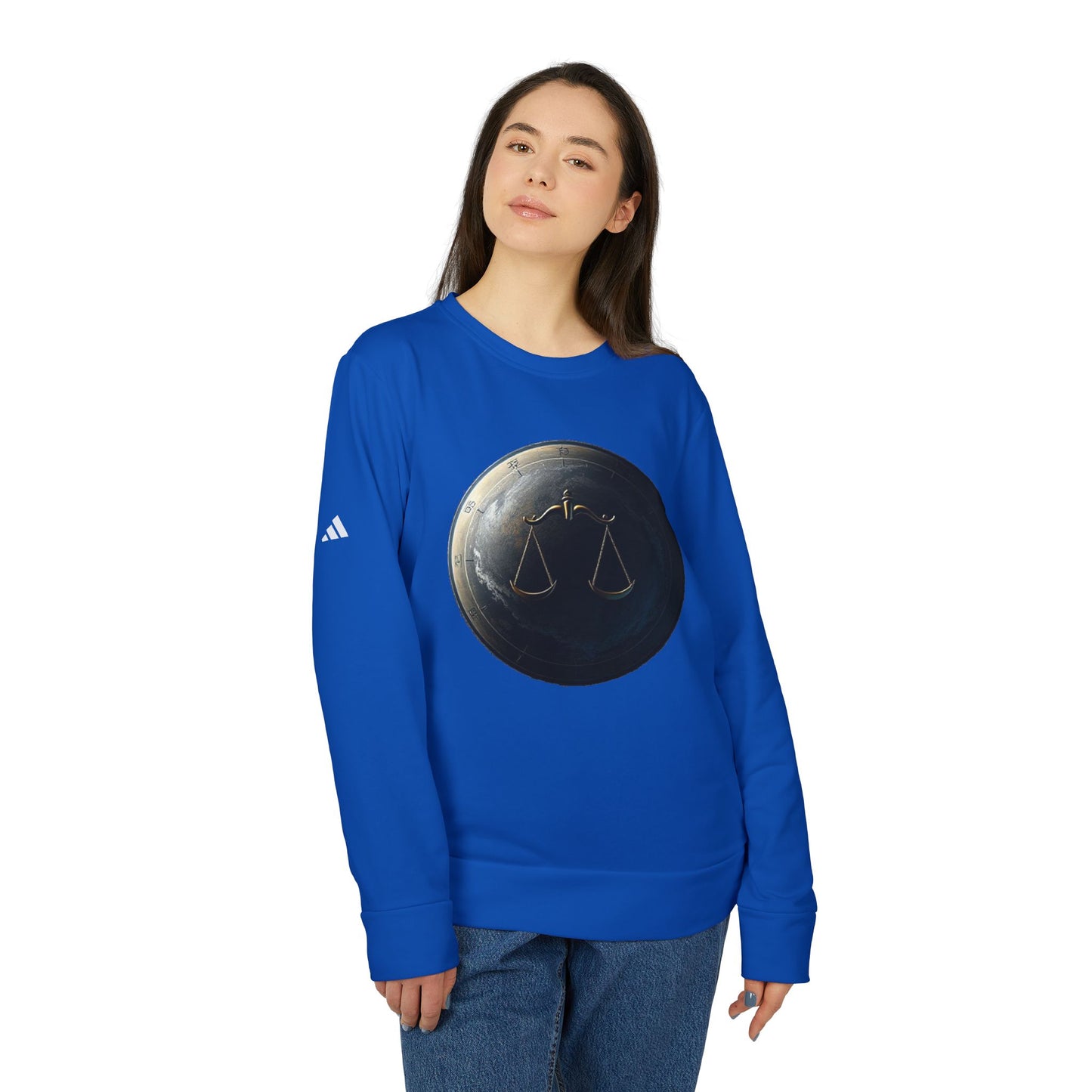 Adidas, Unisex Fleece Crewneck Sweatshirt, Libra, Planet Symbol, Zodiac