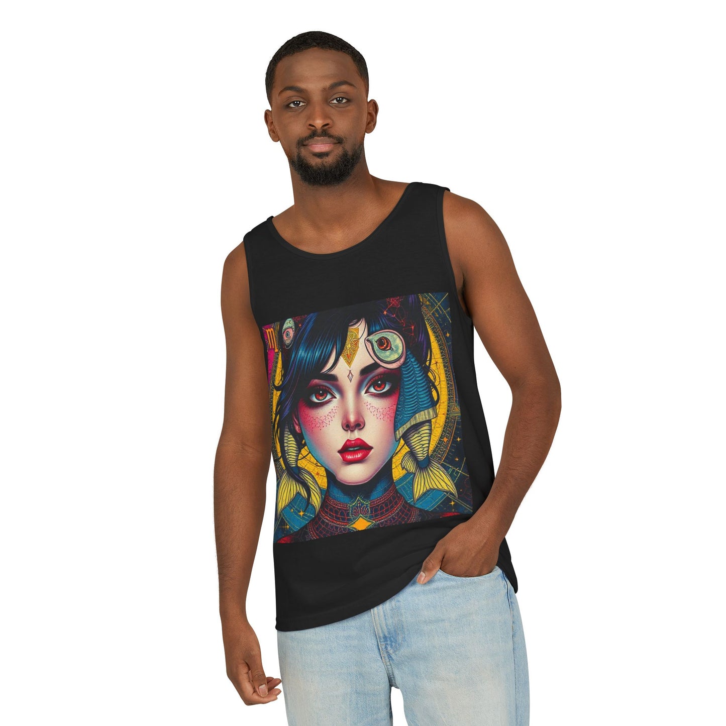 Unisex Garment-Dyed, Tank Top, Pisces Design, Pop Art, 100% US cotton