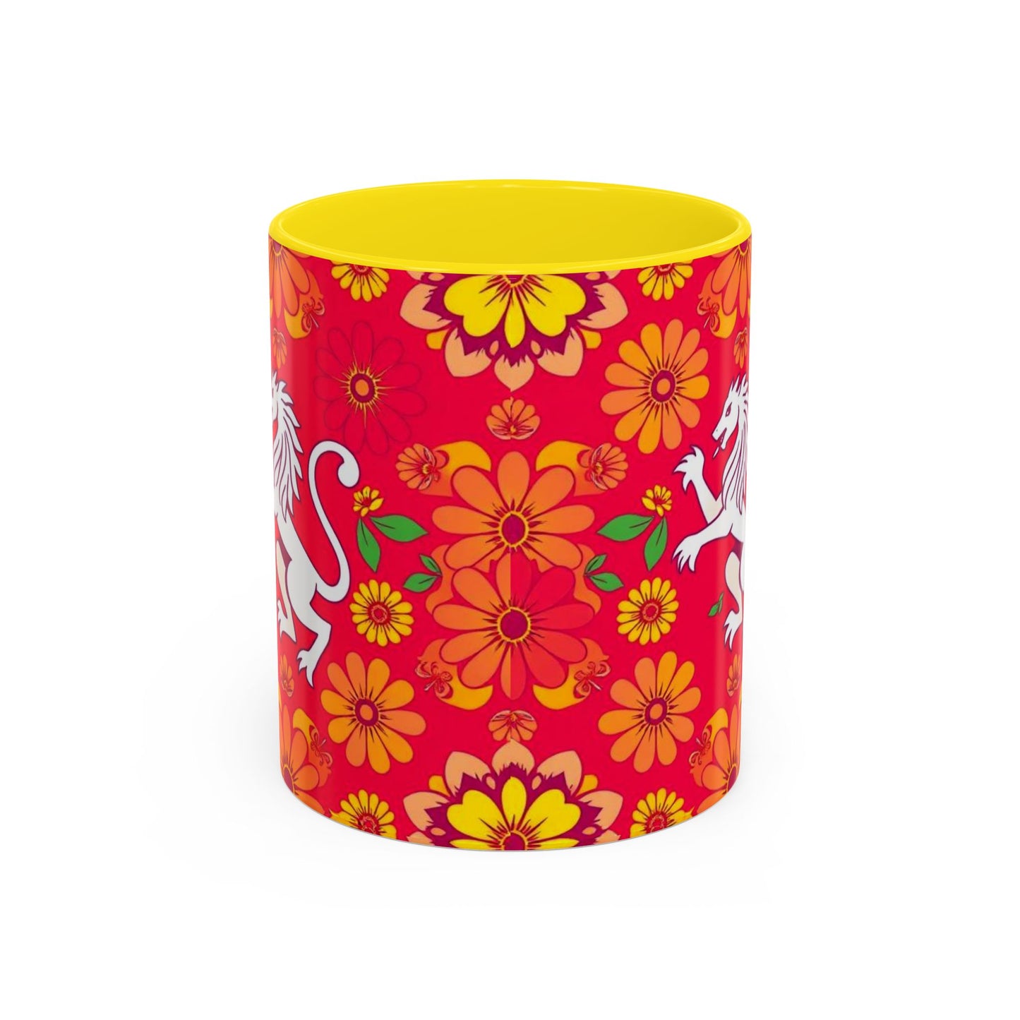 Accent Coffee Mug, Leo, Zodiac v4, Flower Pattern, (11, 15oz)