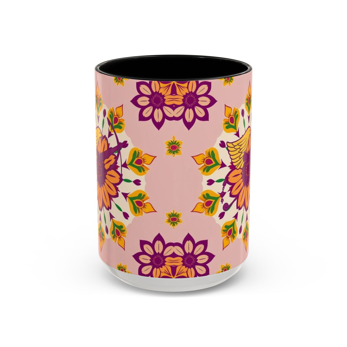 Accent Coffee Mug, Sagittarius, Zodiac v4. Flower Pattern, (11, 15oz)
