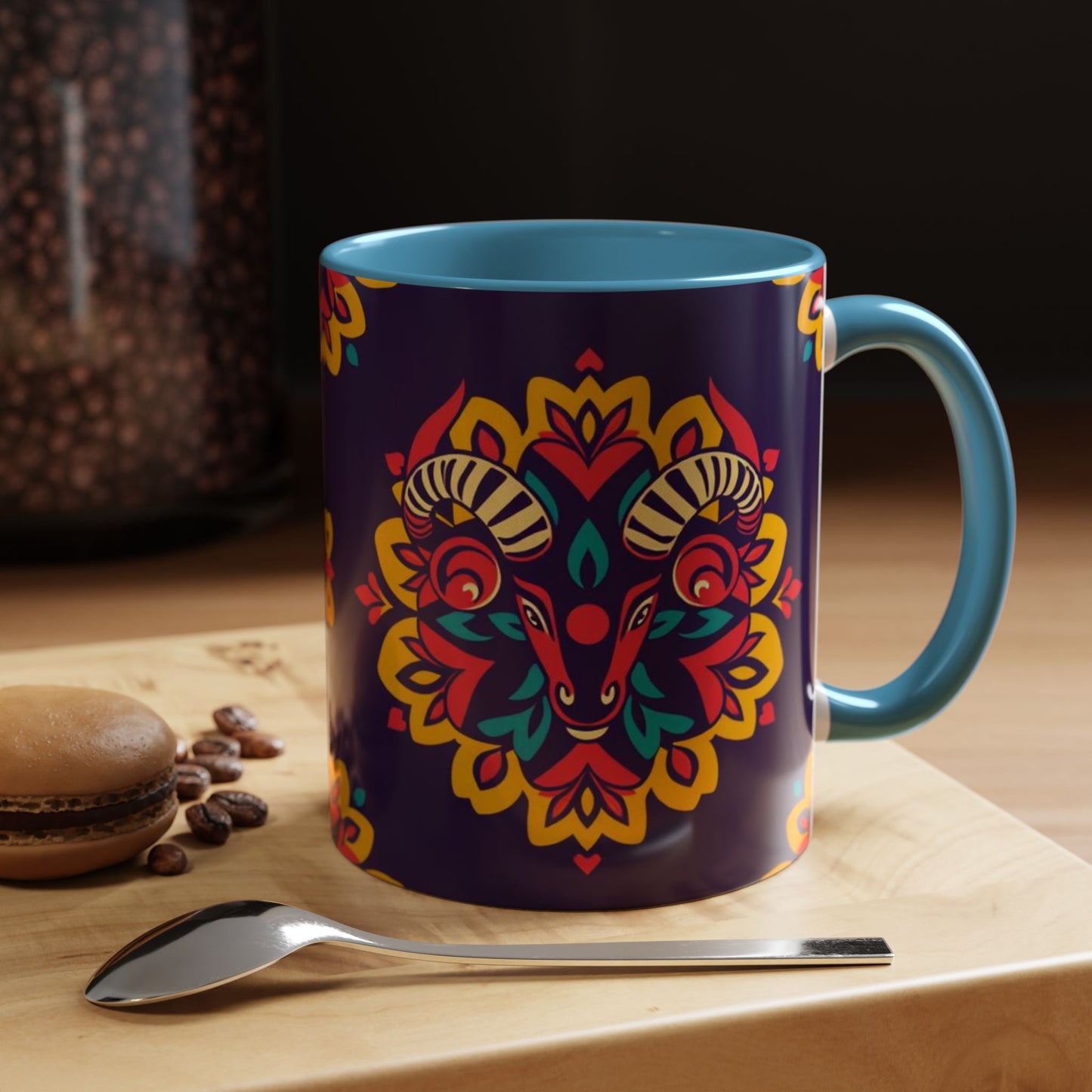 Accent Coffee Mug, Taurus, Zodiac v4. Flower Pattern, (11, 15oz)